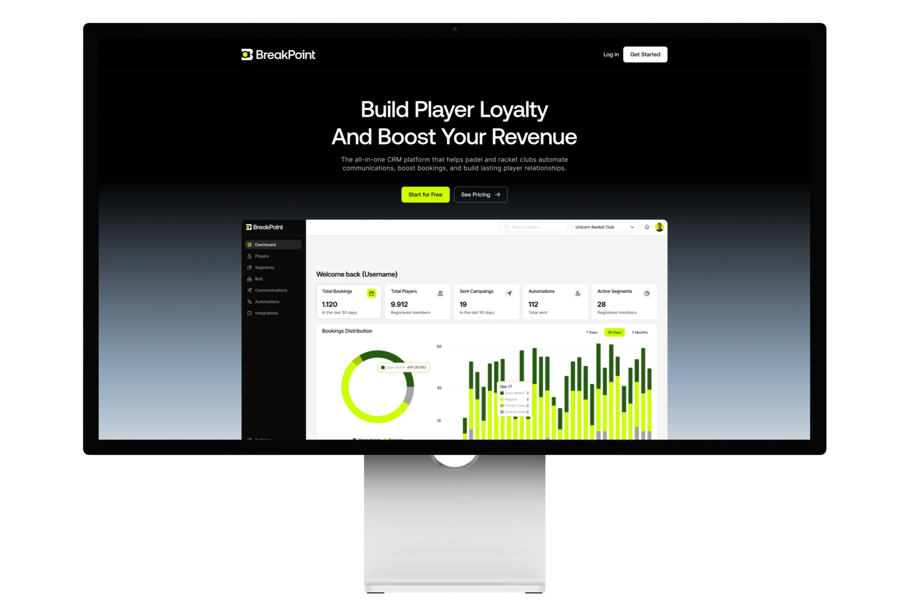 Landing page and dashboard on Studio Display