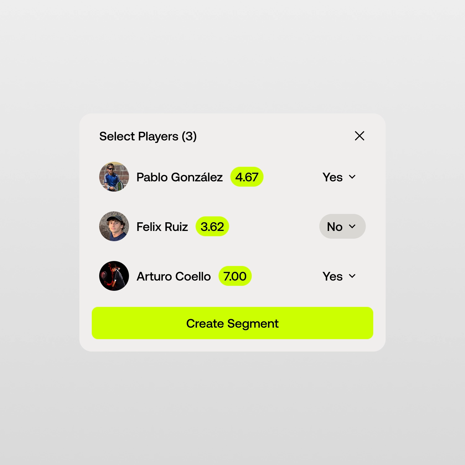 Select players component